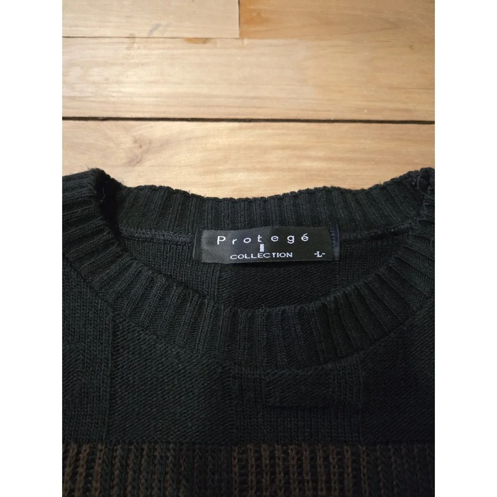 Vintage 90s Protégé Collection Striped Knit Sweater L Black Multicolor Retro - Picture 2 of 9